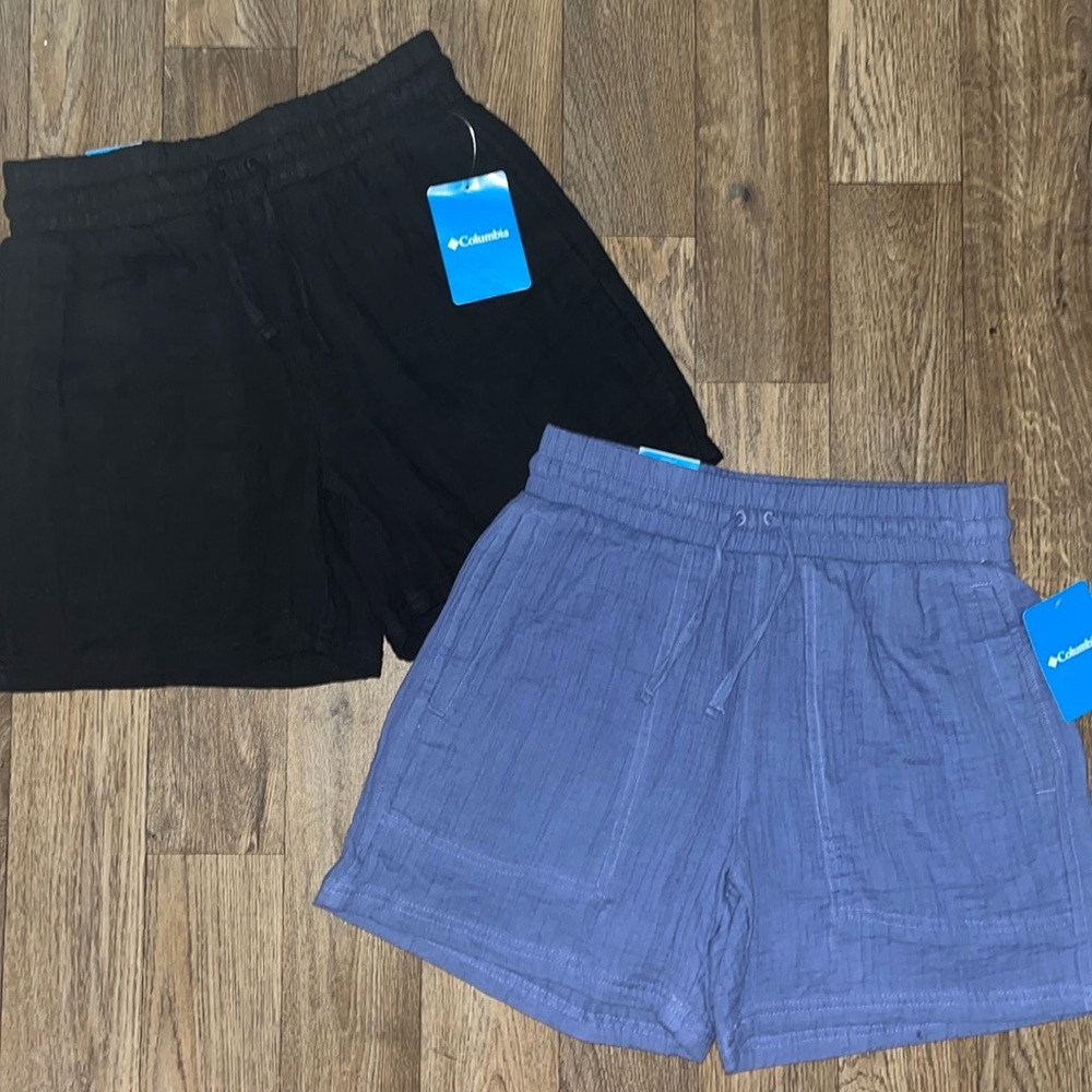 Columbia Women’s Small Black and Blue Cotton Drawstring Short Set New w tags Lot